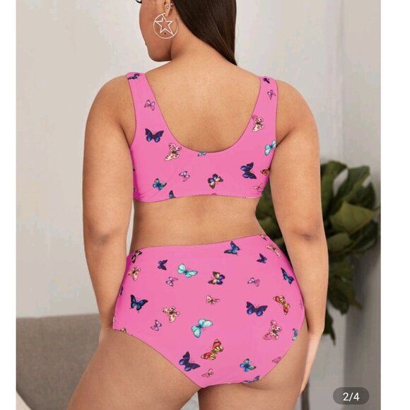 Shein Pink Butterfly Knot Bikini Swimsuit 0X - Picture 2 of 6